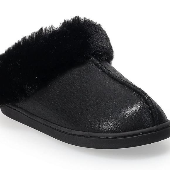 LC Lauren Conrad Women'sMetallic Faux Fur-Lined Clog Slippers - Picture 1 of 7